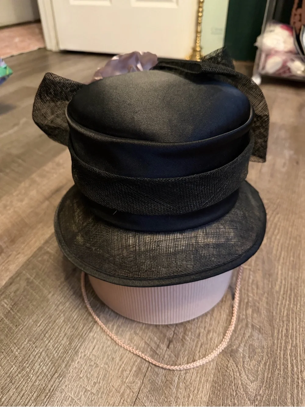 August Accessories Millinery Collection Black Straw Hat Blush Rose